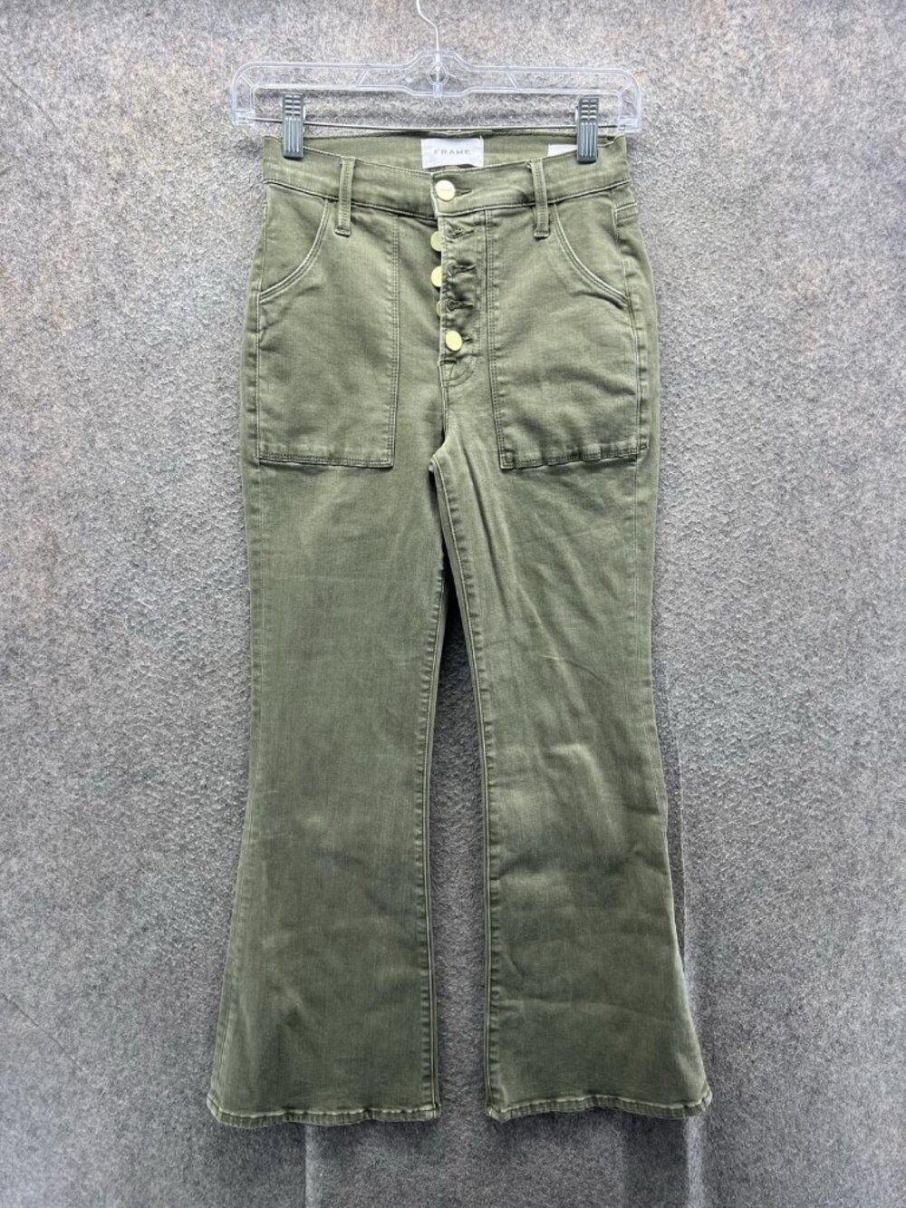 Frame Le Crop Flare Jeans Womens 24 Green Medium Wash High Rise Slim Crop Flare